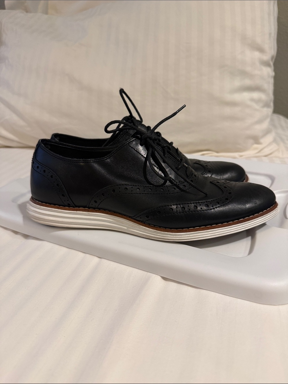Cole Haan Black Leather Wingtip Sneakers with White Sole, Women’s size 8